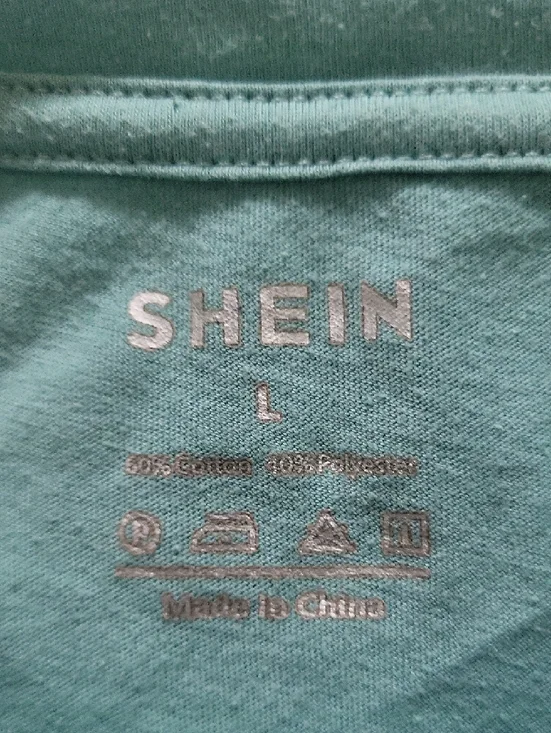 SHEIN Teal Short Sleeve Tee with White & Orange Rainbow Graphic - Picture 3 of 4